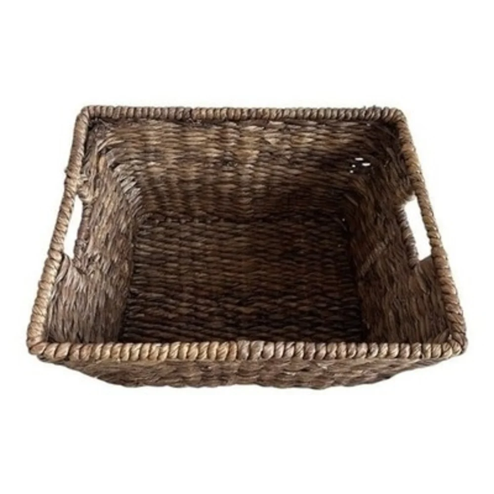 Large Brown Wicker Storage Basket Crate with Handles Home Organizer 16.5